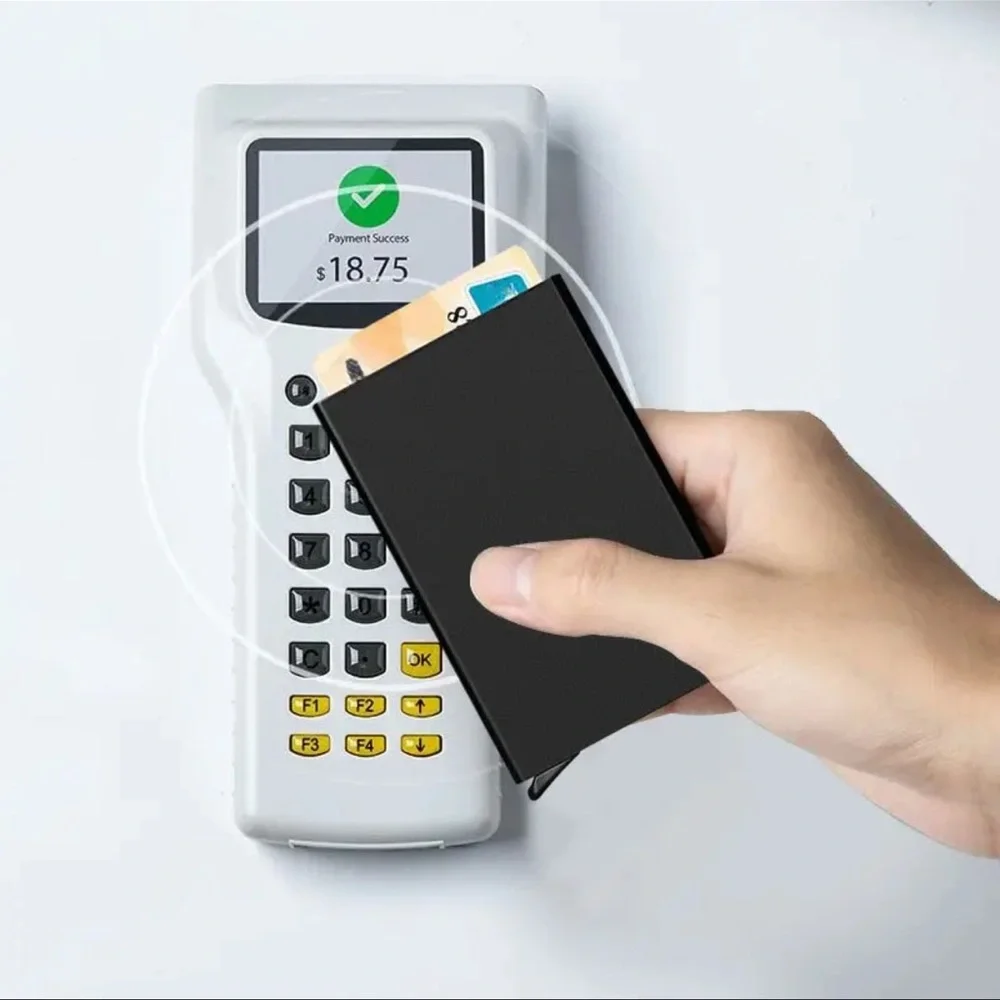 Men’s RFID Blocking Card Holder Slim Black Automatic Pop-Up Wallet Discrete